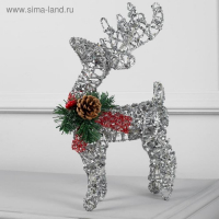Светодиодная фигура &laquo;Олень серебристый&raquo; 25 &times; 30 &times; 10 см, металл, батарейки ААх3 (не в комплекте), свечение тёплое белое