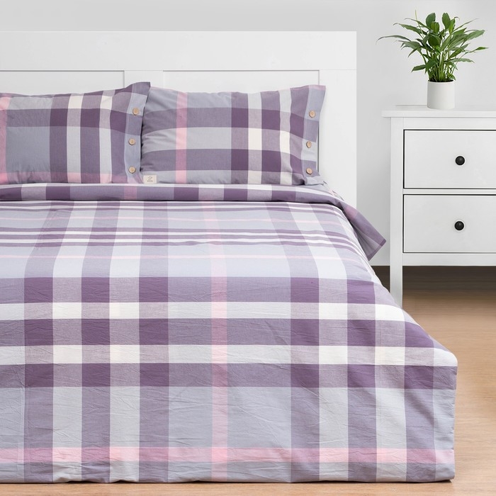 Постельное бельё Этель Евро &laquo;Клетка&raquo; 200х220 см, 220х240 см, 50х70-2шт, 100% жатый хлопок, 140гр/м2