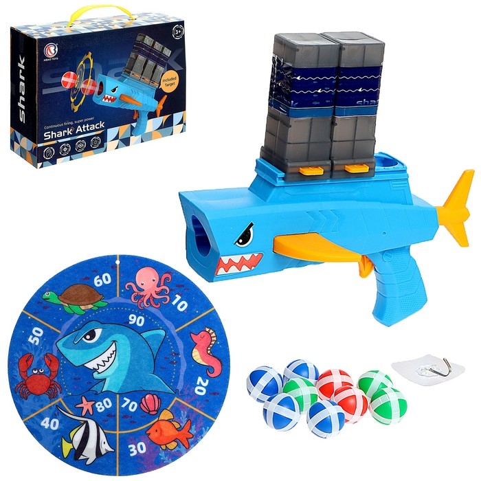 Дартс с пистолетом «Акула», 2 обоймы, 9 шаров Дартс с пистолетом «Акула», 2 обоймы, 9 шаров