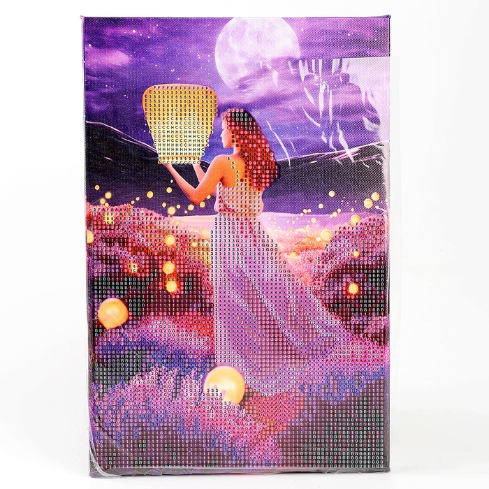 Алмазная мозаика с частичным заполнением на подрамнике «Небесные фонари», 20 х 30 см, с гирляндой Алмазная мозаика с частичным заполнением на подрамнике «Небесные фонари», 20 х 30 см, с гирляндой