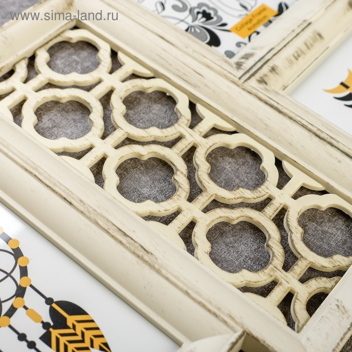 Фоторамка пластик на 4 фото 10х15 см Фоторамка пластик на 4 фото 10х15 см "Узор" бежевая 35х62х2 см