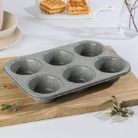 Форма для выпечки &laquo;Элин Мрамор. Кекс&raquo;, 31,5&times;21,5&times;3,7 см, 6 ячеек, антипригарное покрытие, цвет серый