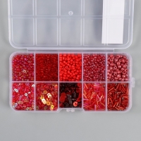 Бисер стекло 6/0, 12/0 в шкатулке "Алый" стеклярус и пайетки 12,5х6,5х2 см