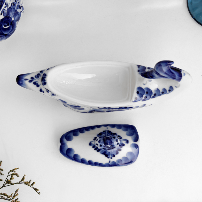 Икорница &laquo;Севрюжка&raquo;, 90 мл, 22х16 см, гжель