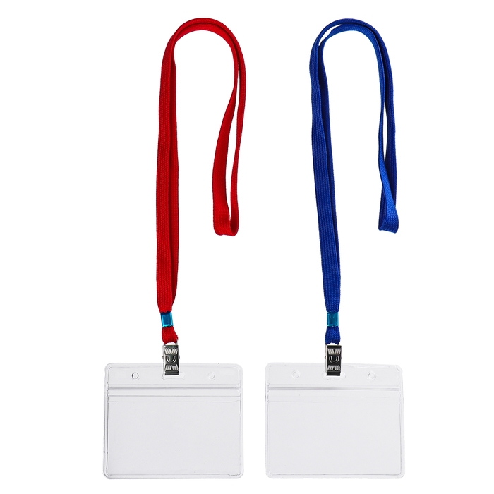 Бейдж горизонтальный 95 х 58 мм, ErichKrause прозрачный корпус, текстильная лента, цвет микс