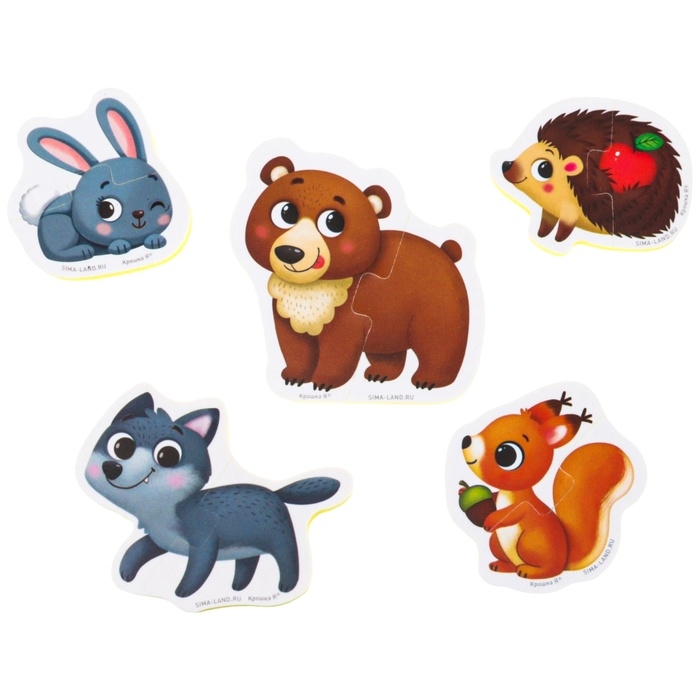 Мягкий пазл для малышей «Собираем животных», 20 пазлов, 40 деталей, Крошка Я Мягкий пазл для малышей «Собираем животных», 20 пазлов, 40 деталей, Крошка Я