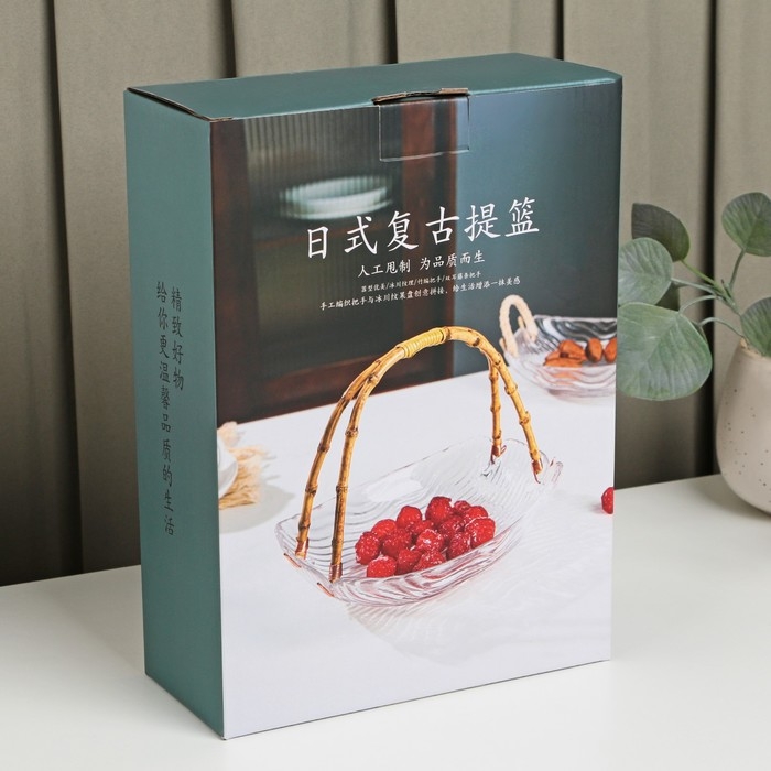 Блюдо стеклянное сервировочное &laquo;Цеста&raquo;, 22,5&times;17 см, ручка бамбук