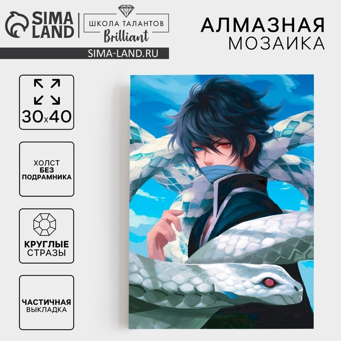 Алмазная мозаика на новый год с частичным заполнением на холсте «Змея», 30 х 40 см, новогодний набор для творчества, символ года 2025 Алмазная мозаика на новый год с частичным заполнением на холсте «Змея», 30 х 40 см, новогодний набор для творчества, символ года 2025