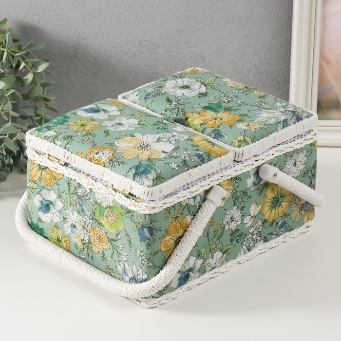 Шкатулка для рукоделия Шкатулка для рукоделия "Зелёная цветочная полянка" 19х26х14,5 см