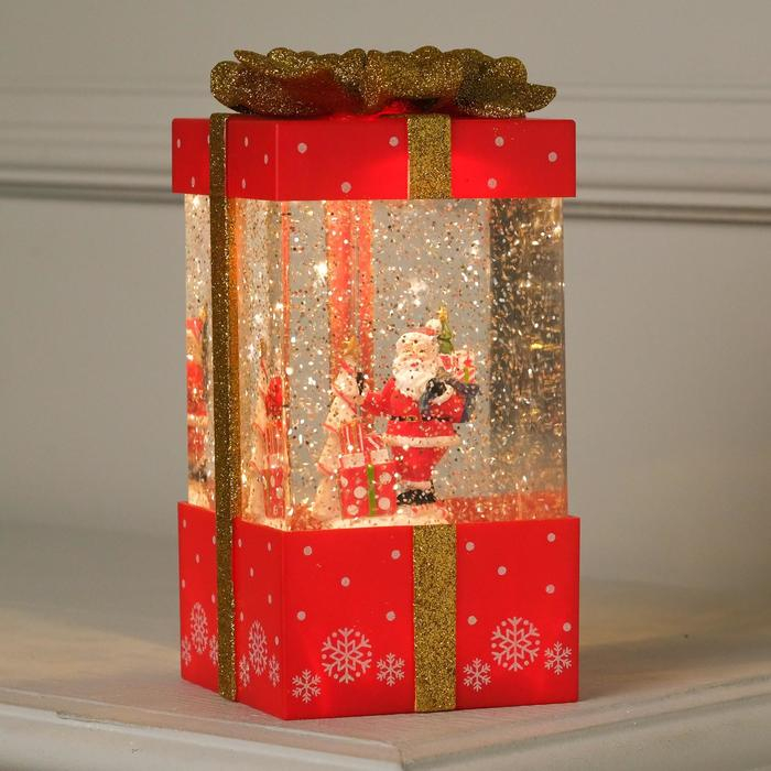 Светодиодная фигура &laquo;Подарок красный&raquo; 10 &times; 19 &times; 10 см, пластик, батарейки ААх3 (не в комплекте), USB, свечение тёплое белое