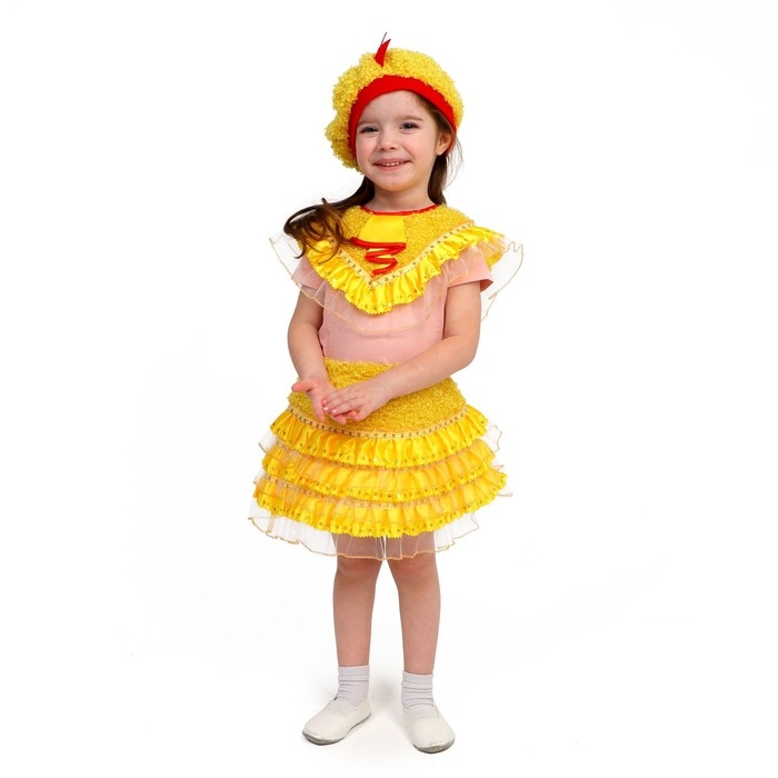 Карнавальный костюм &laquo;Цыпочка с жабо&raquo;, мех, накидка, юбка, берет, рост 122-128 см