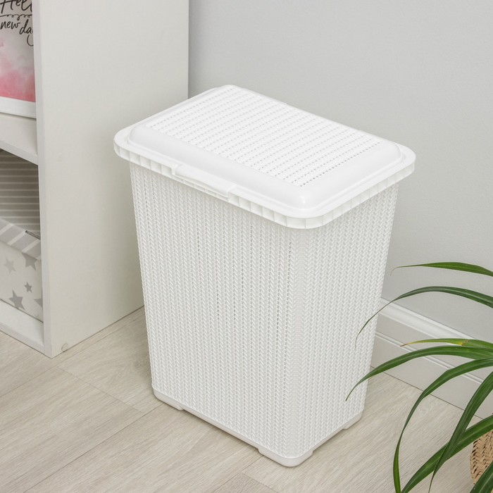 Корзина бельевая с крышкой «Вязаное плетение», 25 л, 37×27,5×46,5 см, цвет белый Корзина бельевая с крышкой «Вязаное плетение», 25 л, 37×27,5×46,5 см, цвет белый