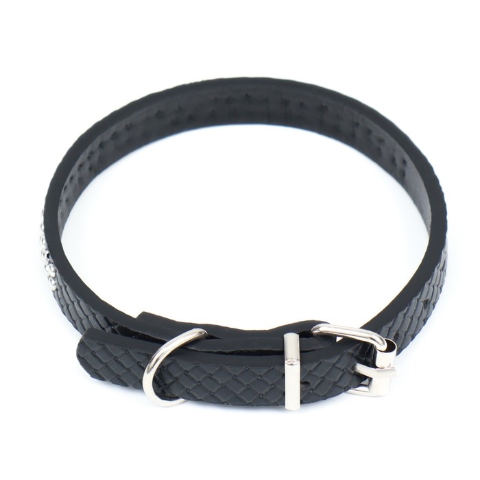 Ошейник рифленый с 2 рядами клепок, 33 х 1,2 см, ОШ 23-29, черный