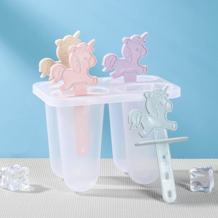 Форма для мороженого «Единороги», 12,5×7,5×14 см, 4 ячейки, цвет прозрачный Форма для мороженого «Единороги», 12,5×7,5×14 см, 4 ячейки, цвет прозрачный