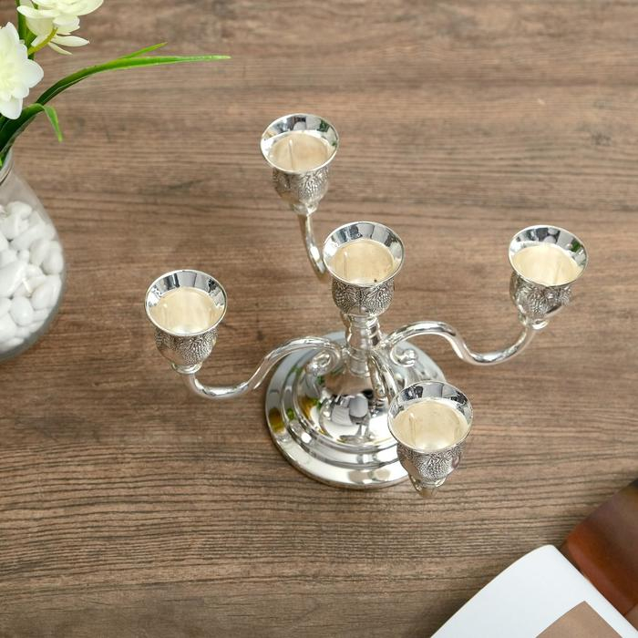 Подсвечник металл на 5 свечей Подсвечник металл на 5 свечей "Грозди винограда" цвет серебро 13х21,5х21,5 см