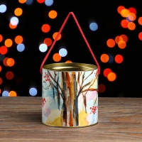 Новый год. Подарочная коробка, тубус &laquo;Снегири с рябиной&raquo; 120 х 120 мм (100 мм внутр. высота).