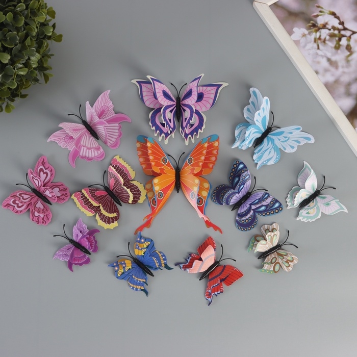 Магнит пластик Магнит пластик "Бабочки с нежными узорами" набор 12 шт 6; 8; 10; 12 см