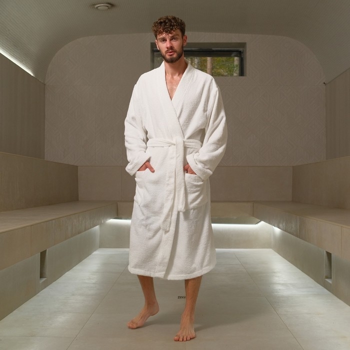 Халат махровый Экономь и Я, мужской размер 48-50 цвет белый, 100% хлопок с AIRO, 320 г/м2 Халат махровый Экономь и Я, мужской размер 48-50 цвет белый, 100% хлопок с AIRO, 320 г/м2