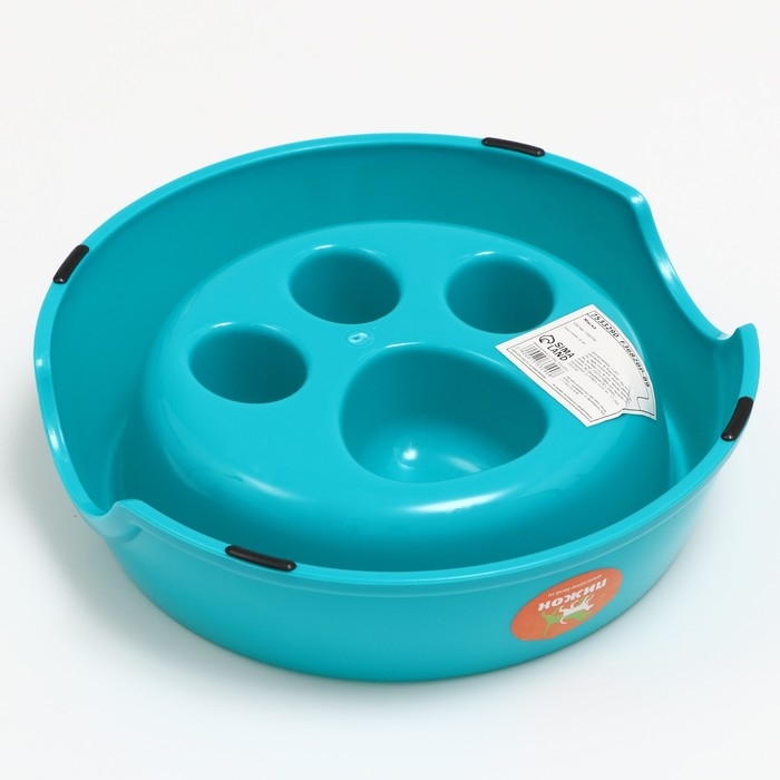 Миска для медленного кормления Миска для медленного кормления "Лапа", 22,5 х 23 х 6,5см, бирюзовая 5865054
