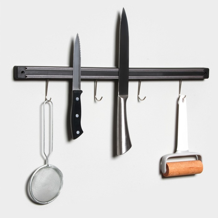 Держатель для ножей магнитный Доляна «Линия», с крючками, 51 см Держатель для ножей магнитный Доляна «Линия», с крючками, 51 см