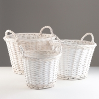 Набор корзин из 3 шт, D39xH26 см, D33xH23 см, D27xH20 см, белый, ива