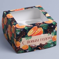 Коробка складная на 4 капкейков с окном &laquo;Пряности&raquo;, 16 х 16 х 10 см, Новый год