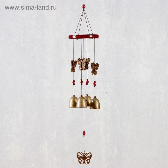 Музыка ветра металл, дерево "Бабочки" 4 колокольчика 55 см
