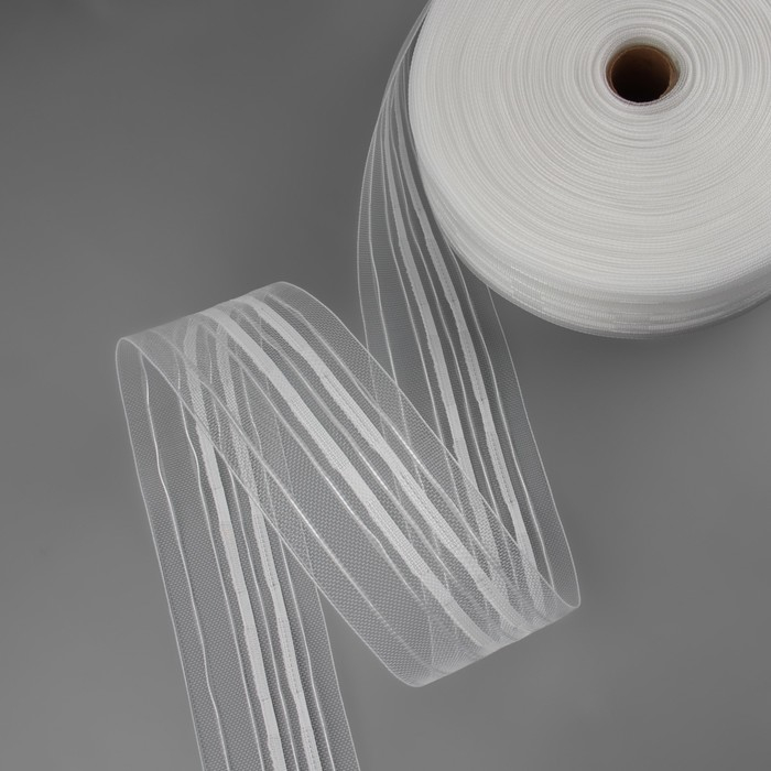 Шторная лента фиксированная сборка, органза, 6 см, 50 &plusmn; 1 м, цвет прозрачный/белый