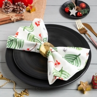 Набор новогодних салфеток «С Новым Годом» с декоративными кольцами, 40х40 см - 4 шт, хлопок, саржа Набор новогодних салфеток «С Новым Годом» с декоративными кольцами, 40х40 см - 4 шт, хлопок, саржа