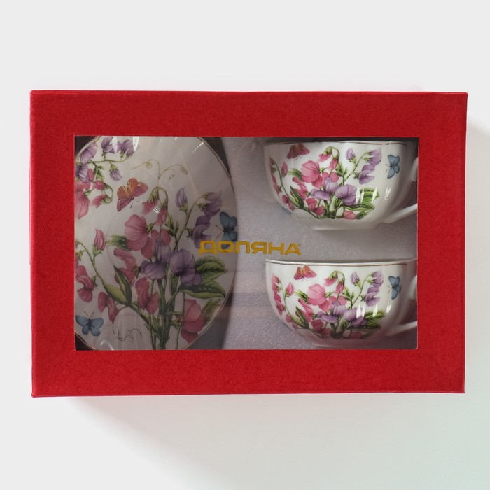 Набор чайный керамический Доляна &laquo;Колокольчики&raquo;, 4 предмета: чашка 250 мл, блюдца d=15 см