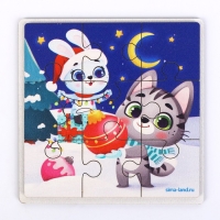 Дервянные пазлы на новый год &laquo;Зайка и котик&raquo;