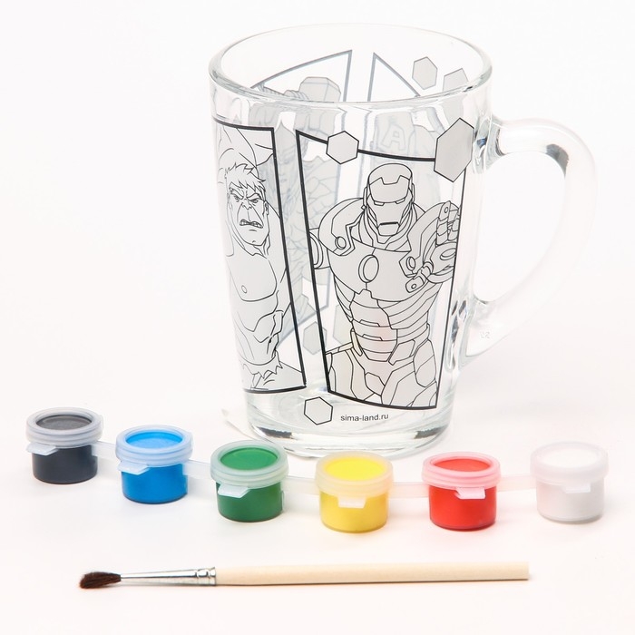Роспись стеклянной кружки, 300 мл Роспись стеклянной кружки, 300 мл "Супер-герои", Мстители