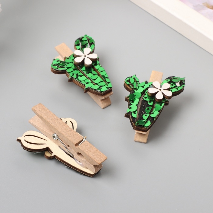 Декор для творчества дерево Декор для творчества дерево "Прищепка. Длинный кактус" пайетки набор 3 шт 1,5х3,4х4,8 см