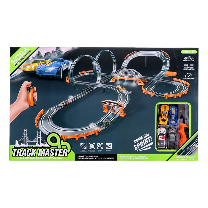 Автотрек &laquo;Турбо кросс&raquo;, с 4 машинами работает от сети, длина трека 8,38 м.