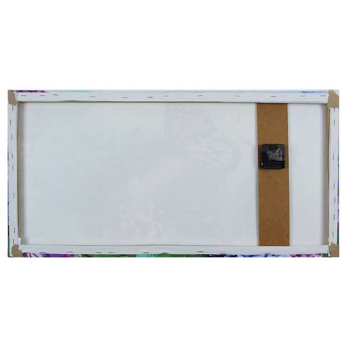 Часы-картина настенные, на холсте, интерьерные "Сирень и бабочка", бесшумные, 40 х 76 см