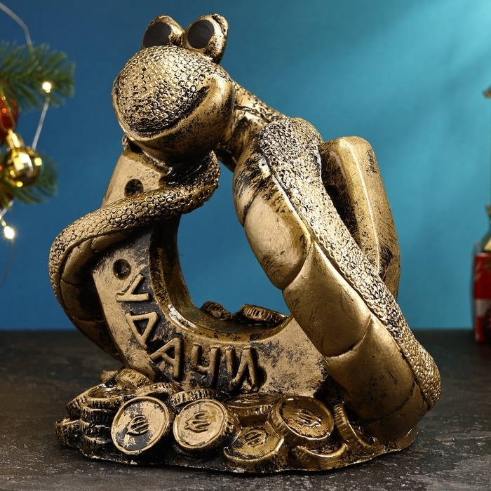 Фигура "Змея Удача" черное золото, 23х23х28см