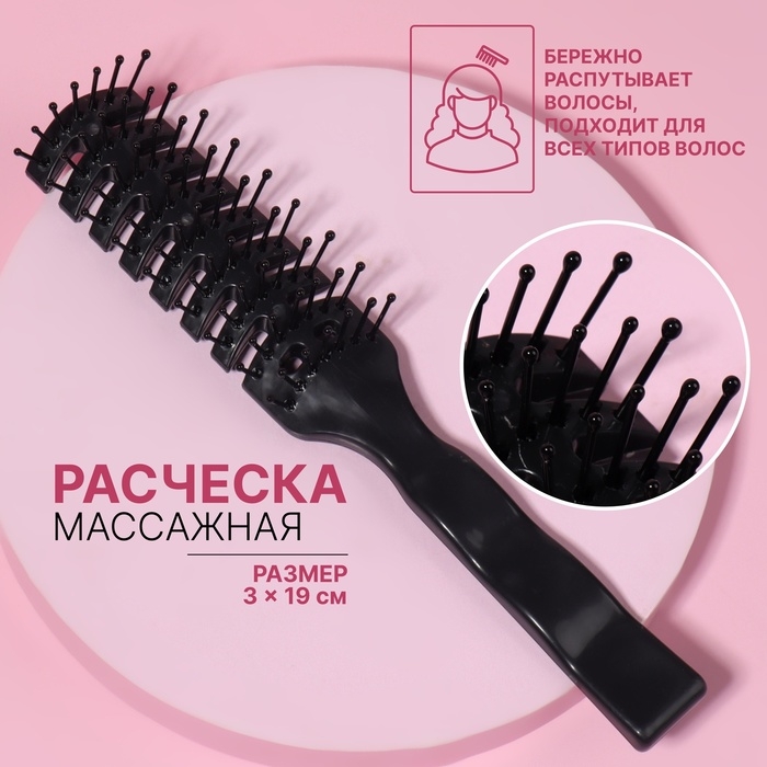 Расчёска массажная, вентилируемая, 3 × 19 см, цвет чёрный Расчёска массажная, вентилируемая, 3 × 19 см, цвет чёрный