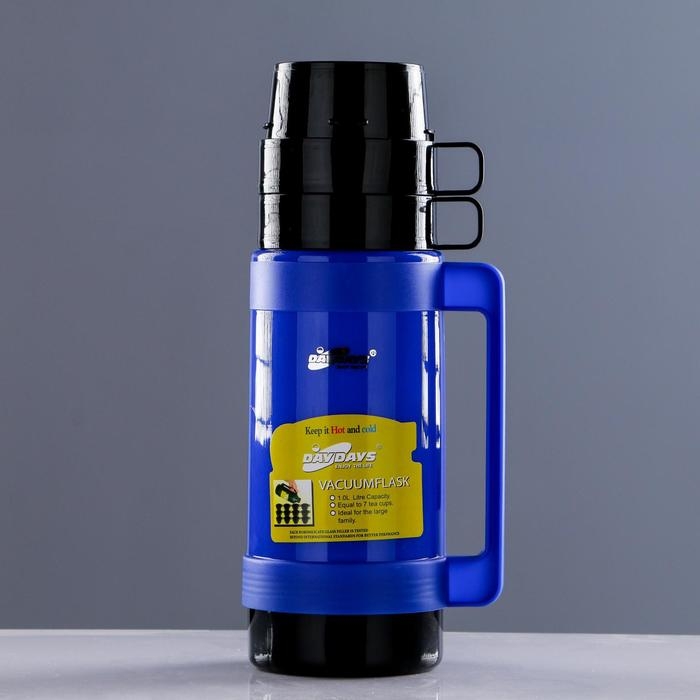 Термос 1 л, со стеклянной колбой, 2 кружки, 13.5 х 32 см, микс Термос 1 л, со стеклянной колбой, 2 кружки, 13.5 х 32 см, микс