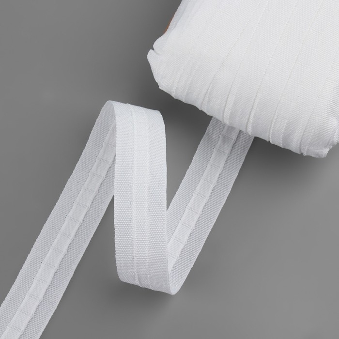 Шторная лента фиксированная сборка, матовая, 2,5 см, 80 &plusmn; 1 м, цвет белый