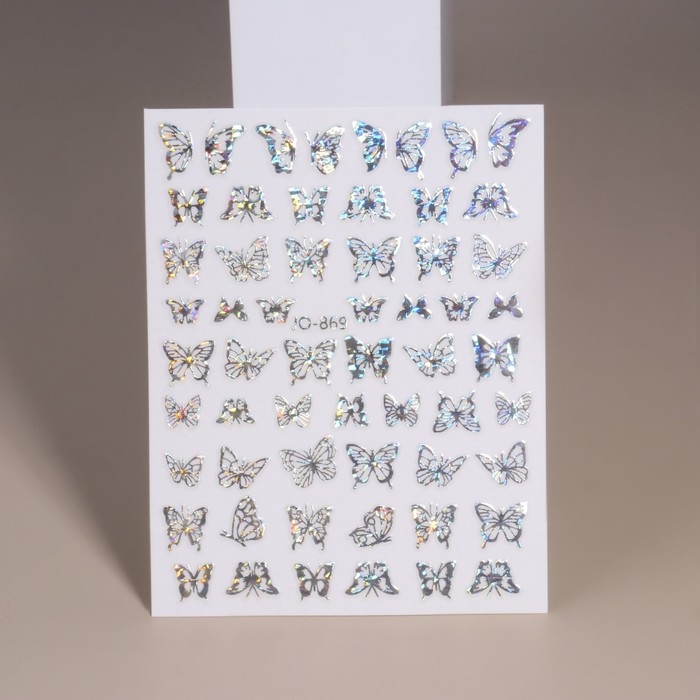 Наклейки для ногтей «Сияющие бабочки», фольгированные, голография, цвет серебристый Наклейки для ногтей «Сияющие бабочки», фольгированные, голография, цвет серебристый
