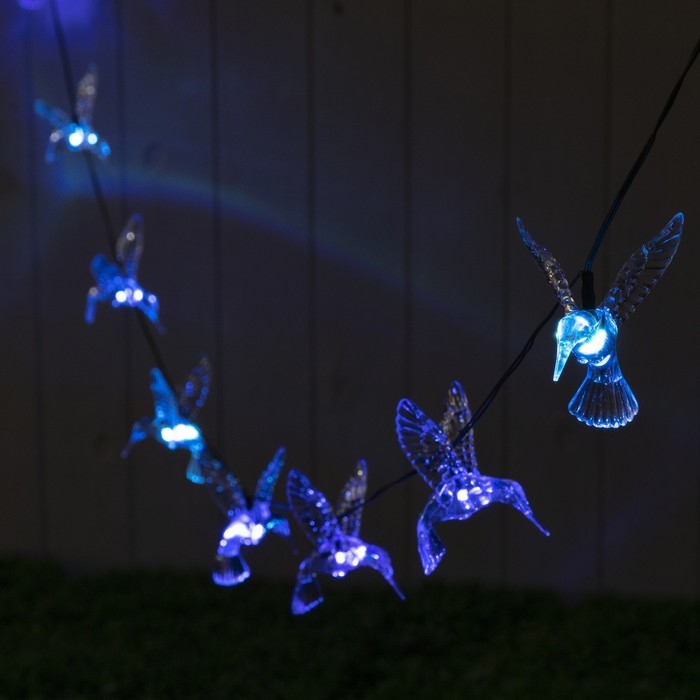 Гирлянда &laquo;ЭРА&raquo; &laquo;Нить&raquo; 3.8 м с насадками &laquo;Колибри&raquo;, IP44, тёмная нить, 10 LED, свечение мульти, 1 режим, солнечная батарея