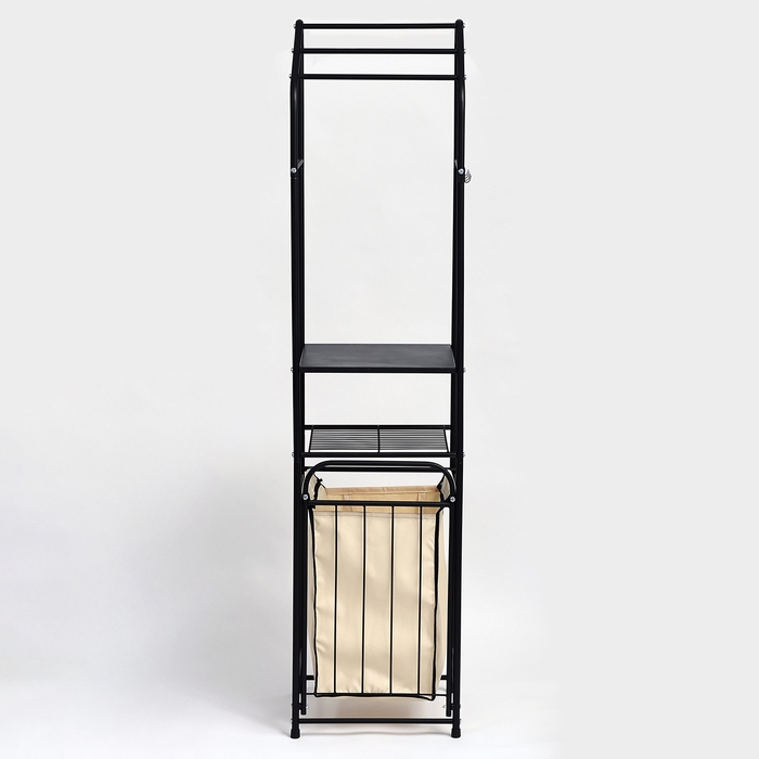 Стеллаж с корзиной для белья и перекладинами, 2-х ярусный, 38&times;35&times;160 см, цвет чёрный