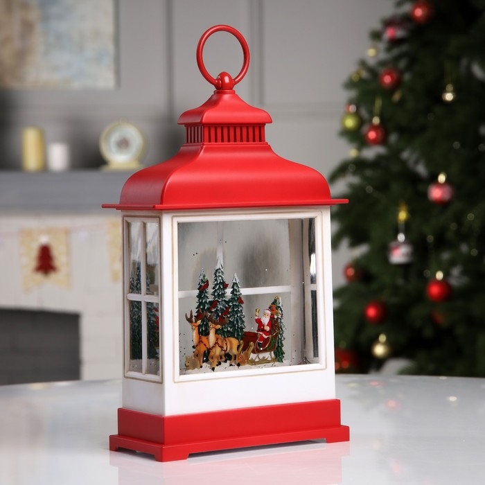 Светодиодная фигура &laquo;Фонарь с упряжкой&raquo; 16.5 &times; 26.5 &times; 7.8 см, пластик, батарейки ААх3 (не в комплекте), USB, свечение тёплое белое