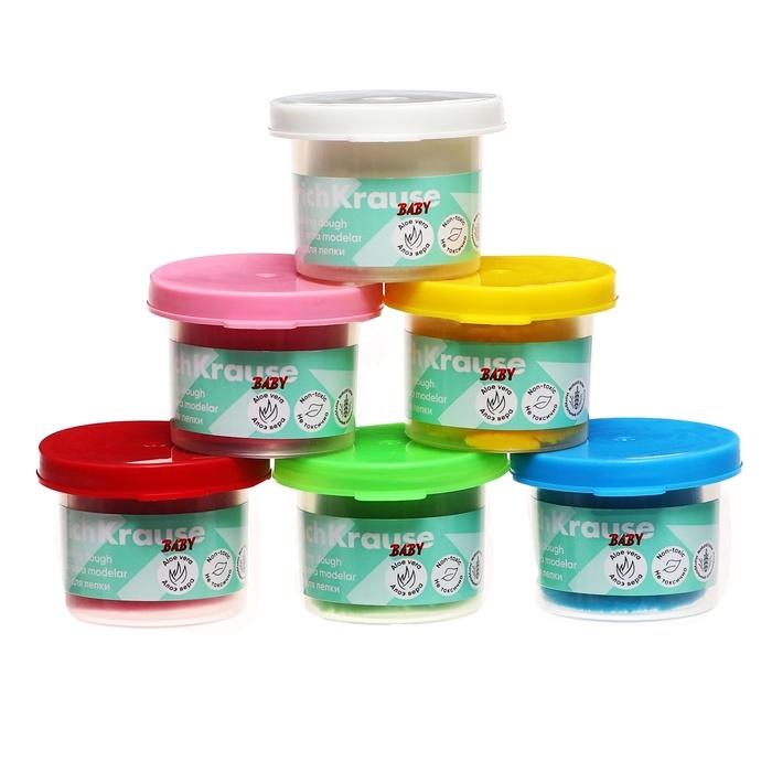 Тесто для лепки, 6 цветов по 35 г, ErichKrause Тесто для лепки, 6 цветов по 35 г, ErichKrause "Baby", С Алоэ Вера, в коробке-рукаве