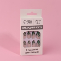 Накладные ногти &laquo;Pattern&raquo;, 24 шт, с клеевыми пластинами, форма миндаль, бежевые, зелёные
