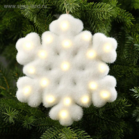 Светодиодная фигура &laquo;Снежинка&raquo; 20 см, флок, батарейки CR2032х2 (в комплекте), свечение тёплое белое