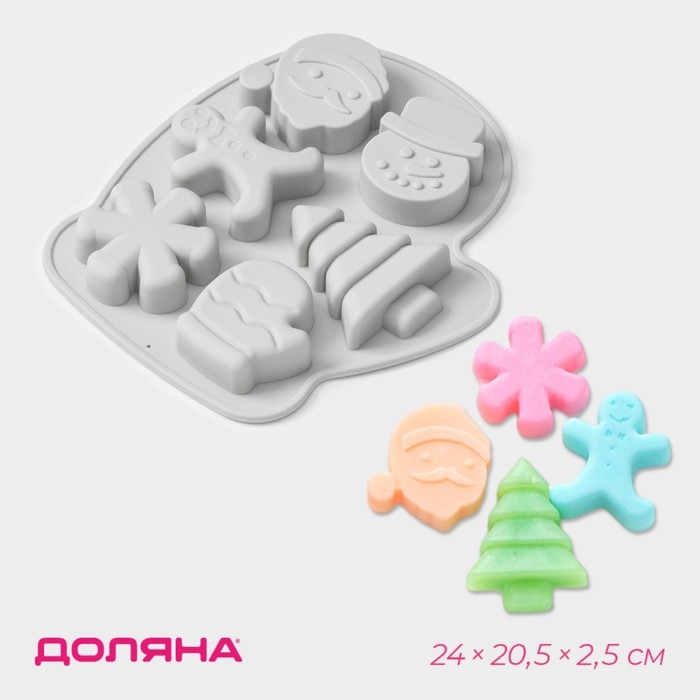 Форма для выпечки новогодняя Доляна &laquo;Новогодняя варежка&raquo;, силикон, 6 ячеек, 24&times;20,5&times;2,5 см, цвет серый