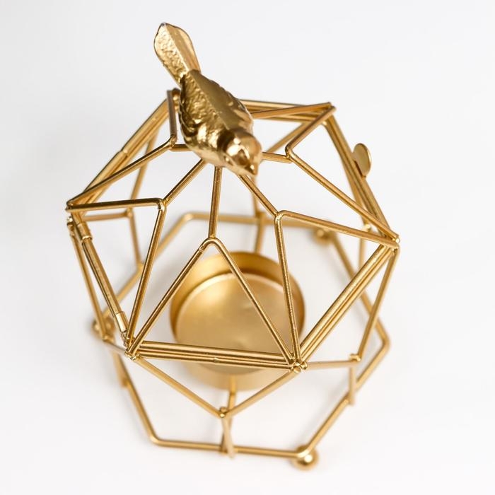 Подсвечник металл на 1 свечу Подсвечник металл на 1 свечу "Золотая клетка-фонарь с птицей" 14х9х9 см