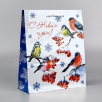 Пакет подарочный новогодний ламинированный &laquo;Снегири&raquo;, ML 21 х 25 х 8 см