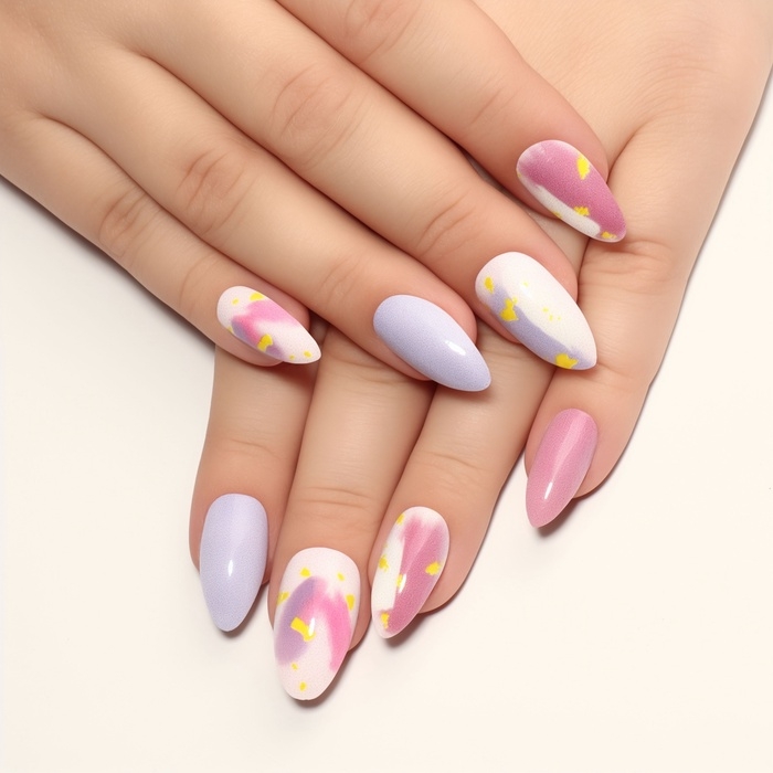 Накладные ногти &laquo;Пятнышки&raquo;, 12 шт, с клеевыми пластинами, форма миндаль, разноцветные